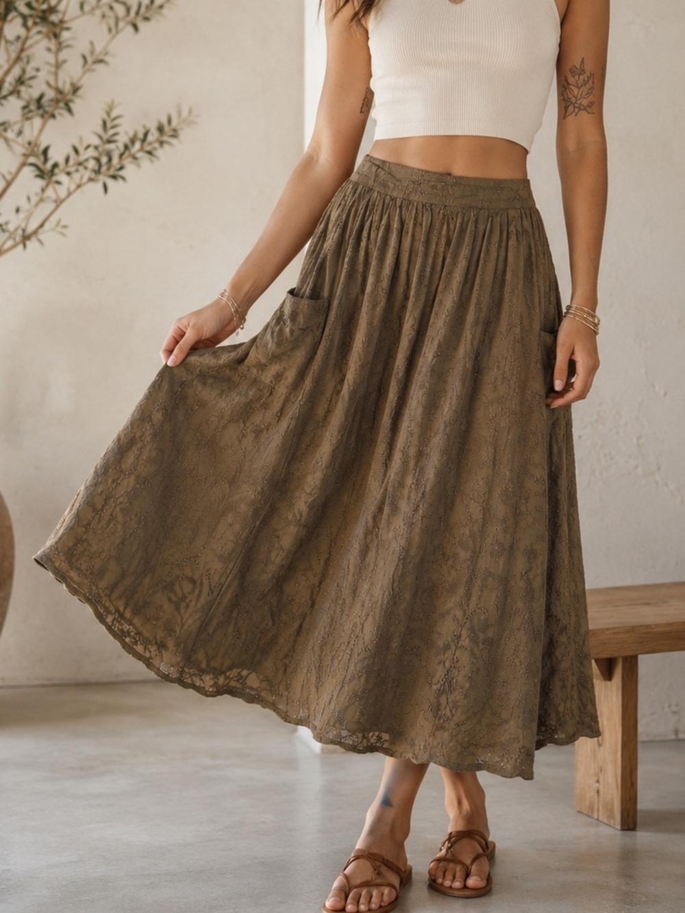 Massimo Dutti Embroidered Jacquard Wrap Midi Skirt M Boho Lagenlook Pockets - Picture 1 of 10
